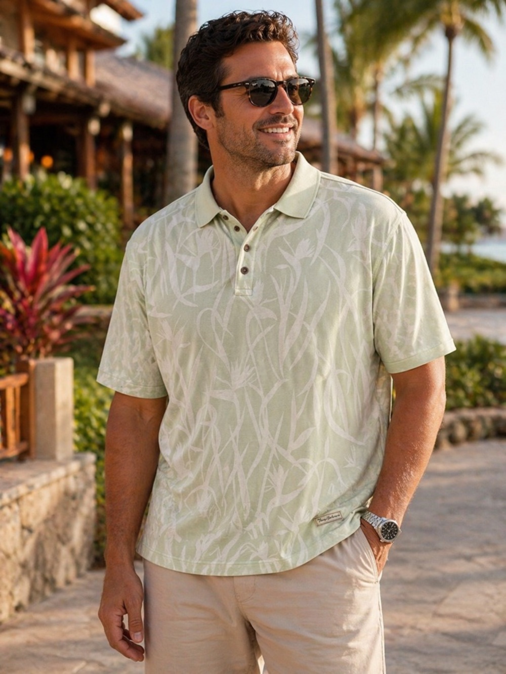 Tommy Bahama Silk Blend Polo XL Ribbed Green Coastal Shirt Coconut Buttons